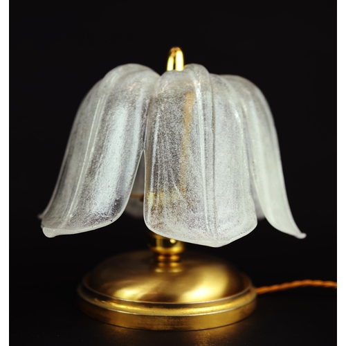 159 - SET OF THREE MID CENTURY CONTINENTAL GLASS AND GILT METAL TABLE LAMPS. Largest 34cm H x 20cm W.