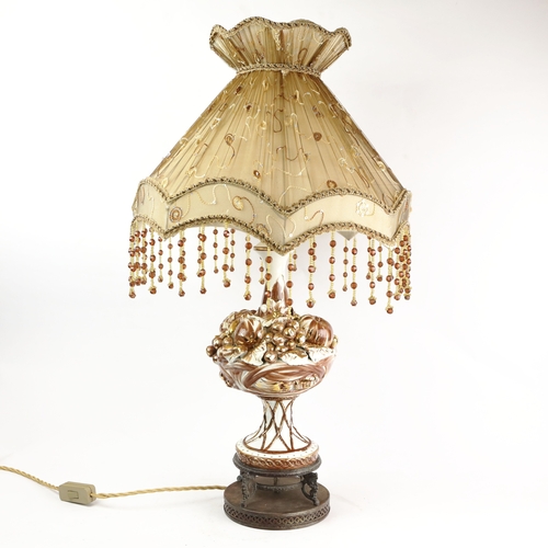 161 - ITALIAN CERAMIC TABLE LAMPS, A PAIR. with beaded shades, 80cm H each approx. (2).