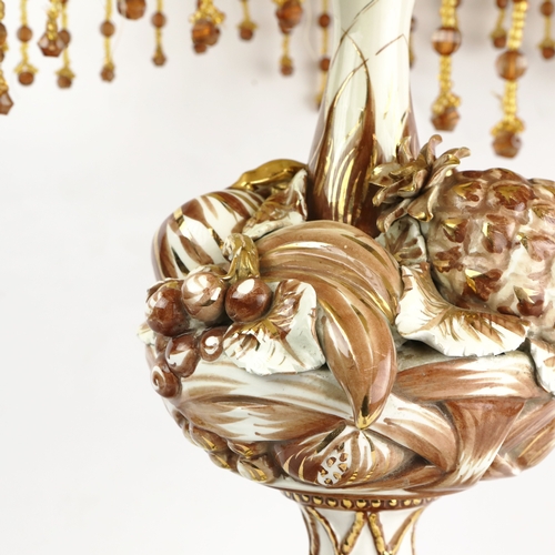 161 - ITALIAN CERAMIC TABLE LAMPS, A PAIR. with beaded shades, 80cm H each approx. (2).