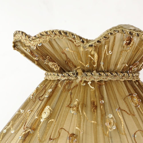 161 - ITALIAN CERAMIC TABLE LAMPS, A PAIR. with beaded shades, 80cm H each approx. (2).