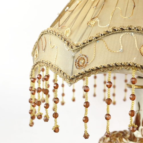 161 - ITALIAN CERAMIC TABLE LAMPS, A PAIR. with beaded shades, 80cm H each approx. (2).