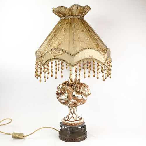161 - ITALIAN CERAMIC TABLE LAMPS, A PAIR. with beaded shades, 80cm H each approx. (2).