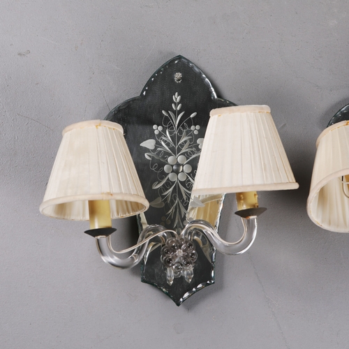 163 - MID-CENTURY ITALIAN GLASS WALL SCONCES (2). a pair, 35cm H x 34cm W approx.