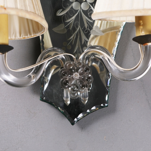 163 - MID-CENTURY ITALIAN GLASS WALL SCONCES (2). a pair, 35cm H x 34cm W approx.