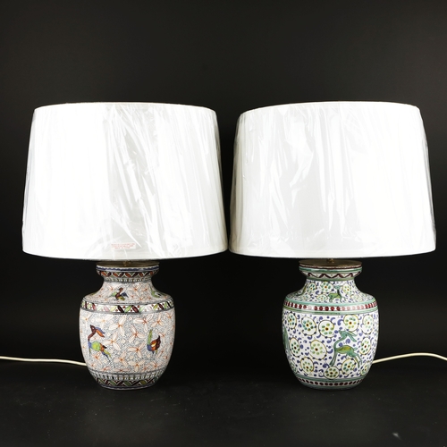 164 - TWO HANDPAINTED TABLE LAMPS (2). white glazed on a terracotta ground, of baluster form, Portuguese, ... 