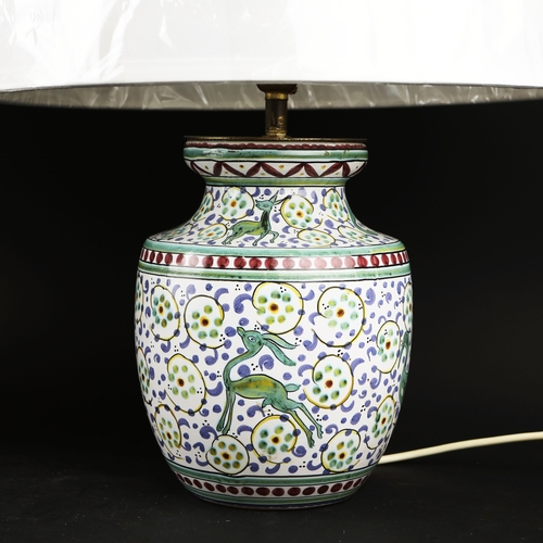 164 - TWO HANDPAINTED TABLE LAMPS (2). white glazed on a terracotta ground, of baluster form, Portuguese, ... 