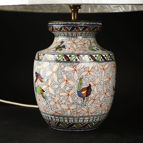 164 - TWO HANDPAINTED TABLE LAMPS (2). white glazed on a terracotta ground, of baluster form, Portuguese, ... 