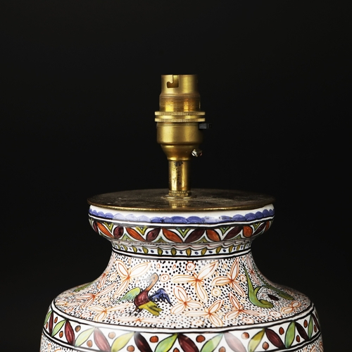164 - TWO HANDPAINTED TABLE LAMPS (2). white glazed on a terracotta ground, of baluster form, Portuguese, ... 