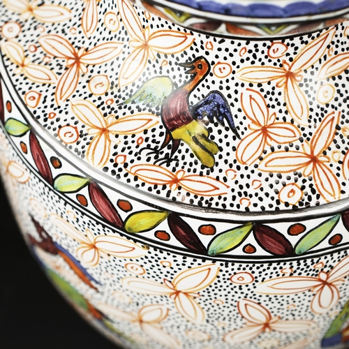 164 - TWO HANDPAINTED TABLE LAMPS (2). white glazed on a terracotta ground, of baluster form, Portuguese, ... 