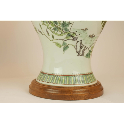 165 - TWO LARGE CHINESE FAMILLE VERTE YEN YEN VASE LAMPS. (2). Qing Dynasty (1644-1911), decorated in gree... 