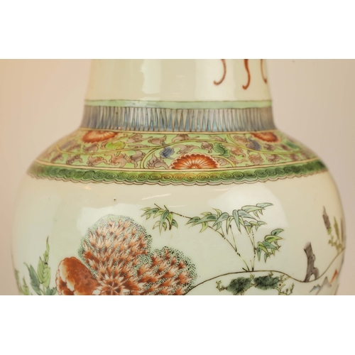 165 - TWO LARGE CHINESE FAMILLE VERTE YEN YEN VASE LAMPS. (2). Qing Dynasty (1644-1911), decorated in gree... 