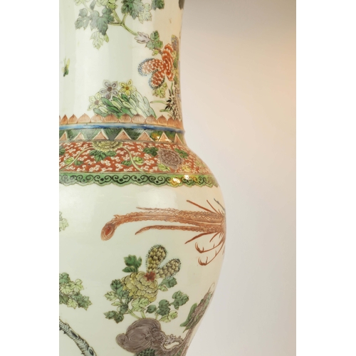 165 - TWO LARGE CHINESE FAMILLE VERTE YEN YEN VASE LAMPS. (2). Qing Dynasty (1644-1911), decorated in gree... 