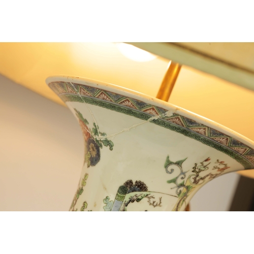 165 - TWO LARGE CHINESE FAMILLE VERTE YEN YEN VASE LAMPS. (2). Qing Dynasty (1644-1911), decorated in gree... 