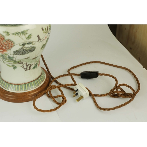 165 - TWO LARGE CHINESE FAMILLE VERTE YEN YEN VASE LAMPS. (2). Qing Dynasty (1644-1911), decorated in gree... 