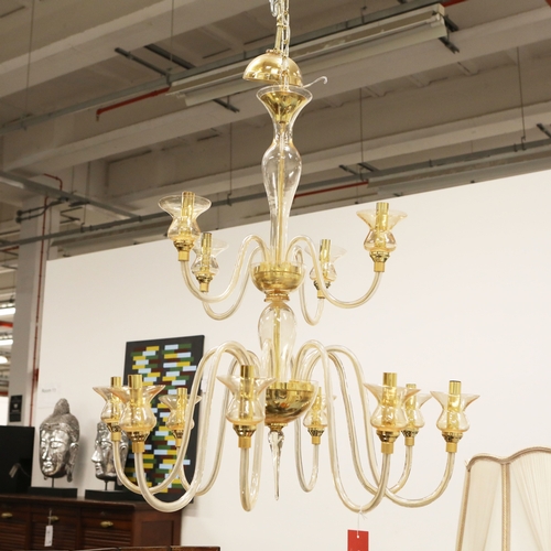 17 - PAIR MURANO BELLA FIGURA LEONARDO CHANDELIERS. two tier, 12 branch model, 1m drop, 80cm D. (2).