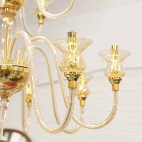 17 - PAIR MURANO BELLA FIGURA LEONARDO CHANDELIERS. two tier, 12 branch model, 1m drop, 80cm D. (2).