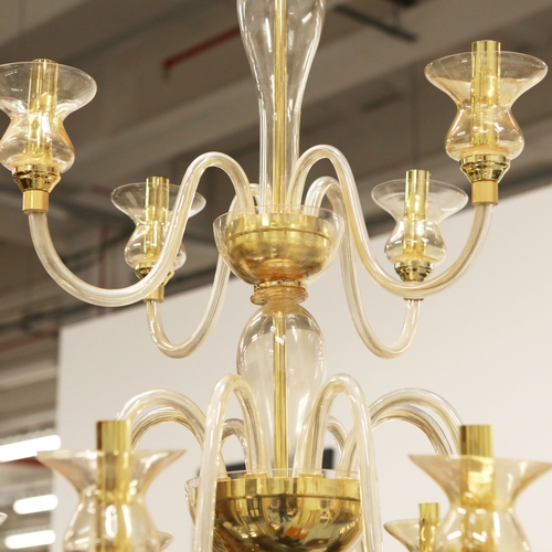 17 - PAIR MURANO BELLA FIGURA LEONARDO CHANDELIERS. two tier, 12 branch model, 1m drop, 80cm D. (2).