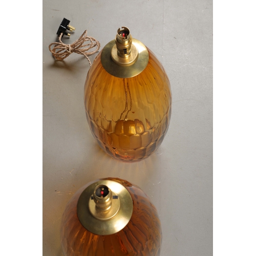 175 - MURANO STYLE AMBER FACETED GLASS TABLE LAMPS, A PAIR. 51cm H approx. (2).