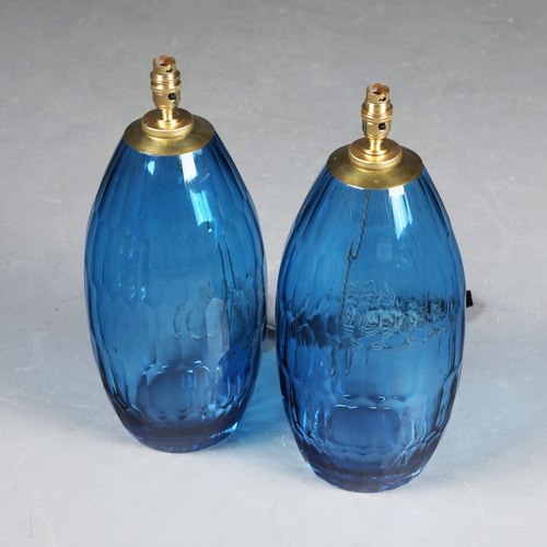176 - MURANO STYLE BLUE FACETED GLASS TABLE LAMPS, A PAIR. 51cm H approx. (2).