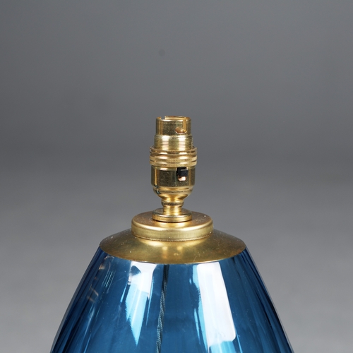 176 - MURANO STYLE BLUE FACETED GLASS TABLE LAMPS, A PAIR. 51cm H approx. (2).