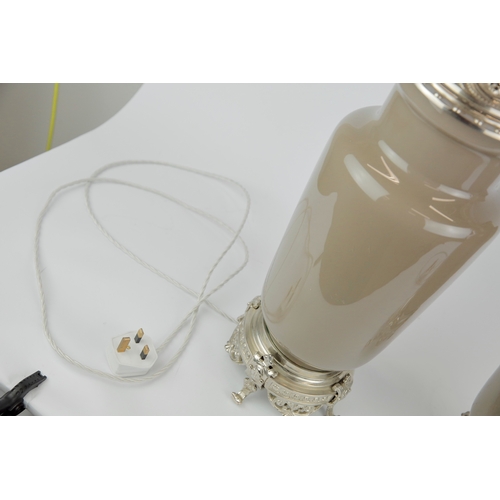 18 - BELLA FIGURA TABLE LAMPS, A PAIR. with differing shade carriers, 58cm H each not including shade car... 