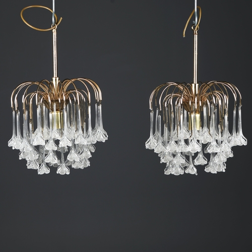 180 - MURANO GLASS WATERFALL CHANDELIERS, A PAIR. vintage 1970s, floral design drops, each 48cm drop appro... 