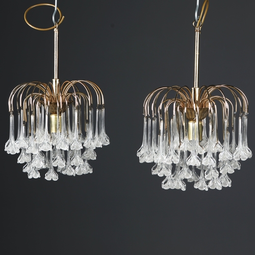 180 - MURANO GLASS WATERFALL CHANDELIERS, A PAIR. vintage 1970s, floral design drops, each 48cm drop appro... 