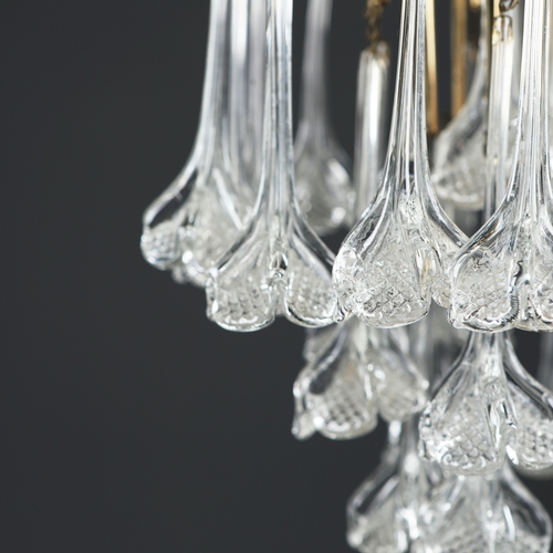180 - MURANO GLASS WATERFALL CHANDELIERS, A PAIR. vintage 1970s, floral design drops, each 48cm drop appro... 