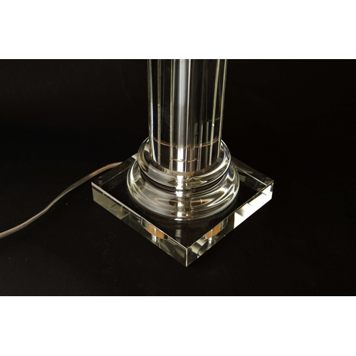 192 - SET OF THREE TABLE LAMPS WITH SHADES. One black column and two glass Each approx 60cm H.