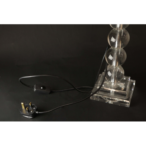 192 - SET OF THREE TABLE LAMPS WITH SHADES. One black column and two glass Each approx 60cm H.