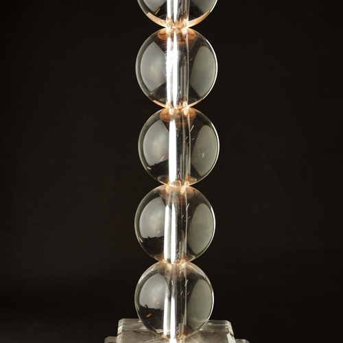 192 - SET OF THREE TABLE LAMPS WITH SHADES. One black column and two glass Each approx 60cm H.