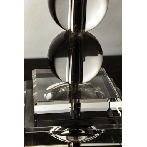 192 - SET OF THREE TABLE LAMPS WITH SHADES. One black column and two glass Each approx 60cm H.