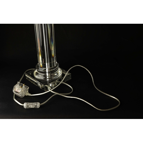 192 - SET OF THREE TABLE LAMPS WITH SHADES. One black column and two glass Each approx 60cm H.