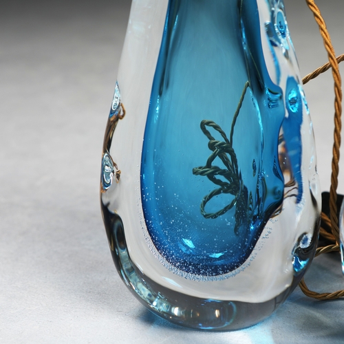 21 - ATTRIBUTED TO HEATHFIELD & CO ANYA TABLE LAMPS, A PAIR. later changed lamp fittings and wiring, 37cm... 