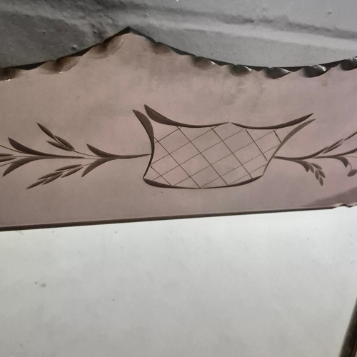 226 - 1940S FRENCH MIRROR. rose pink etched glass, 94cm x 72cm approx.