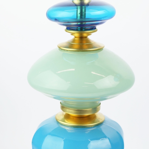 27 - CENEDESE MURANO GLASS TABLE LAMPS, A PAIR. opaline blue glass, 46cm H approx. (2).