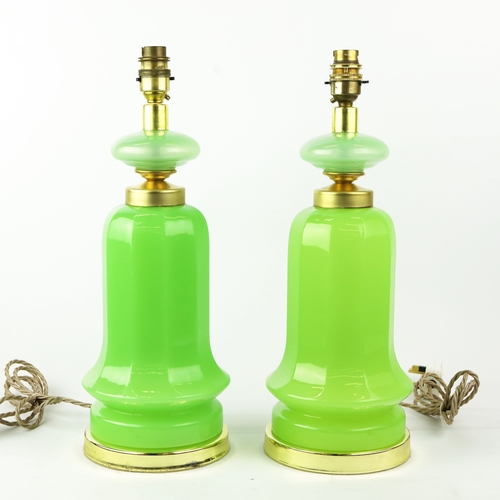 28 - CENEDESE MURANO GLASS TABLE LAMPS, A PAIR. opaline green glass, 41cm H approx. (2).