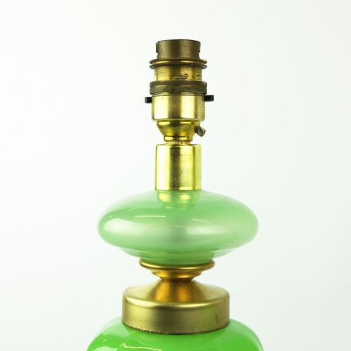 28 - CENEDESE MURANO GLASS TABLE LAMPS, A PAIR. opaline green glass, 41cm H approx. (2).