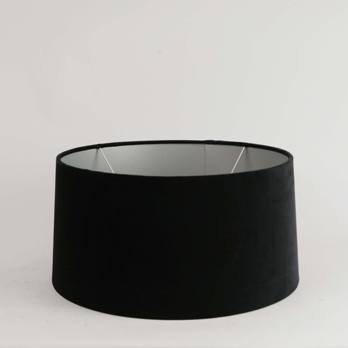 37 - ROBERT LANGFORD TABLE LAMPS, A PAIR, BLACK DISCS WITH WHITE MARBLE. with black shades, each overall ... 