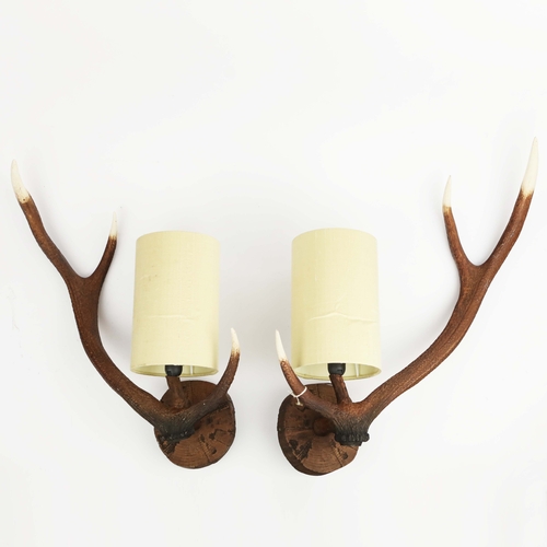 38 - DAVID HUNT LIGHTING LEFT AND RIGHT HAND WALL LIGHTS. (2). with shades, 63cm H each approx. (2).