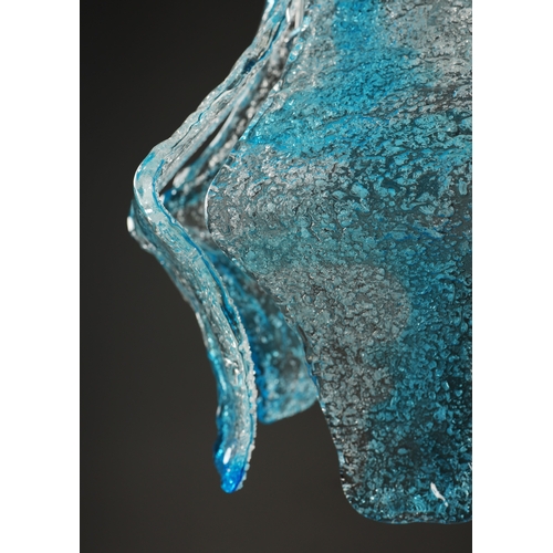 58 - 1970s ITALIAN MAZZEGA MURANO BLUE GLASS PENDANT LIGHT BY CARLO NASON. 40cm H x 36cm W x 70cm drop.