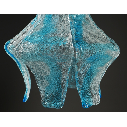 58 - 1970s ITALIAN MAZZEGA MURANO BLUE GLASS PENDANT LIGHT BY CARLO NASON. 40cm H x 36cm W x 70cm drop.