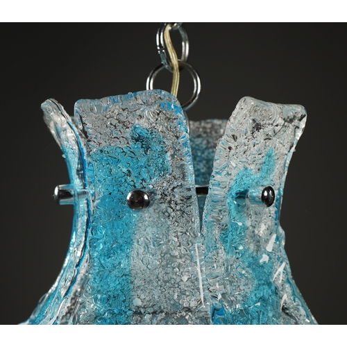 58 - 1970s ITALIAN MAZZEGA MURANO BLUE GLASS PENDANT LIGHT BY CARLO NASON. 40cm H x 36cm W x 70cm drop.