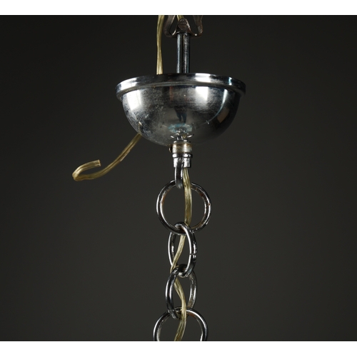 58 - 1970s ITALIAN MAZZEGA MURANO BLUE GLASS PENDANT LIGHT BY CARLO NASON. 40cm H x 36cm W x 70cm drop.