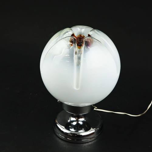 59 - 1970s ITALIAN MAZZEGA MURANO GLASS AND CHROME TABLE LAMP. 28cm H x 20cm W.