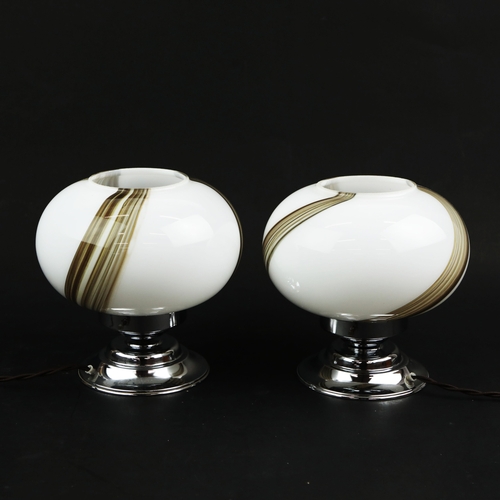 60 - PAIR OF ITALIAN MAZZEGA MURANO GLASS AND CHROME TABLE LAMPS. 20cm H x 20cm W.