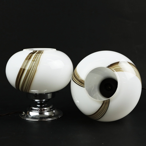 60 - PAIR OF ITALIAN MAZZEGA MURANO GLASS AND CHROME TABLE LAMPS. 20cm H x 20cm W.