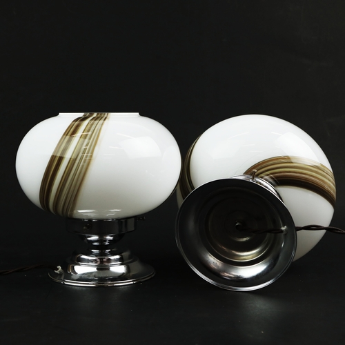 60 - PAIR OF ITALIAN MAZZEGA MURANO GLASS AND CHROME TABLE LAMPS. 20cm H x 20cm W.