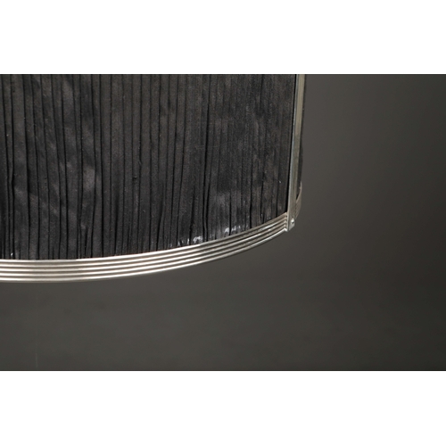 12 - CHARLES EDWARDS HANGING SILK DRUM SHADE LIGHT. 85cm t x 50 cm w approx.