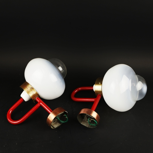 125 - PAIR OF 1960s SWEDISH HANS-AGNE JAKOBSSON AB MARKARYD WALL LIGHTS. Red metal and copper 30cm H x 20c... 